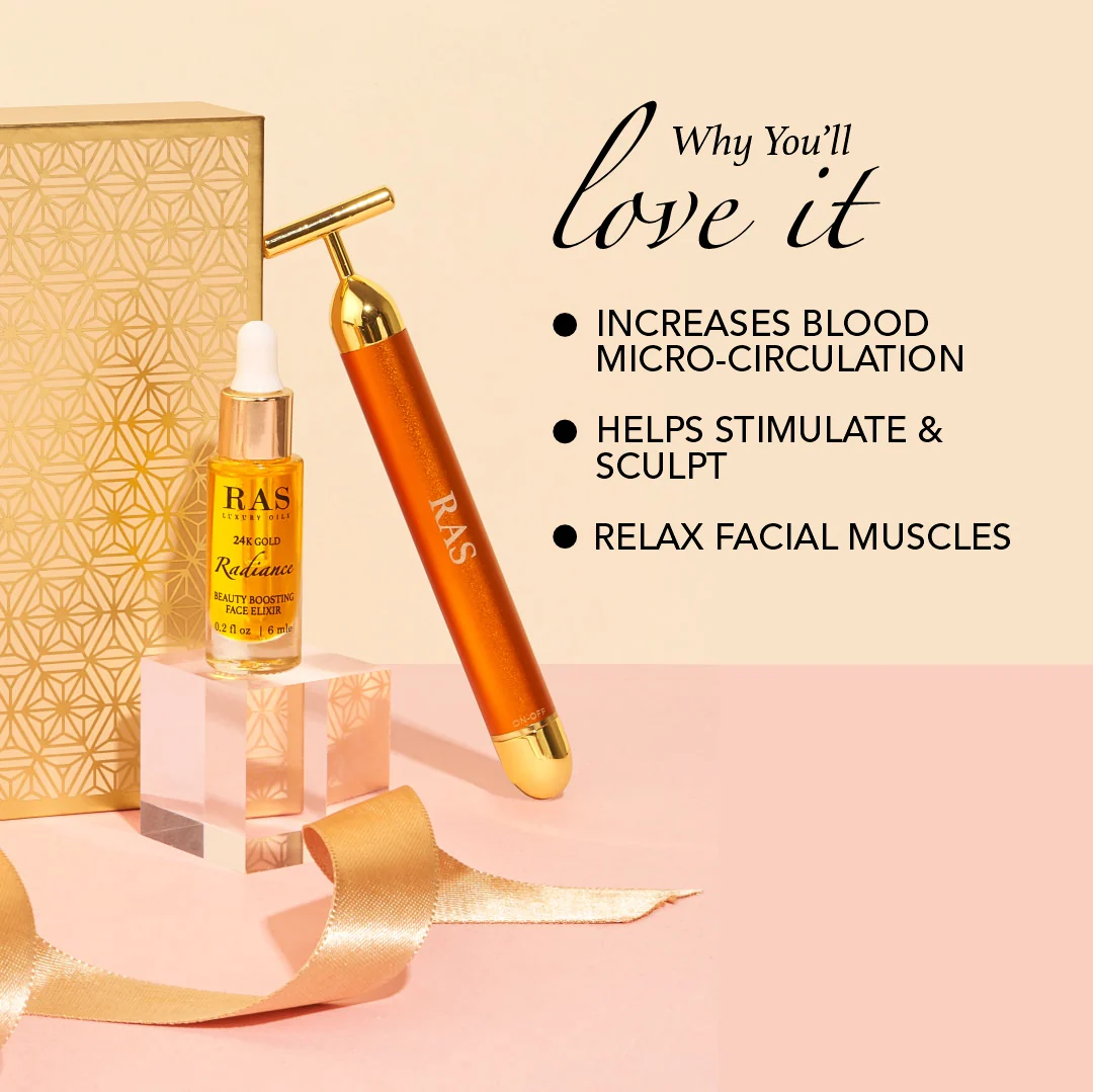 24K Gold T-Shape Vibrating Face Massager - Image 5